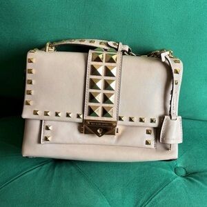 Michael Kors light pink Leather Studded Satchel with Gold Hardware